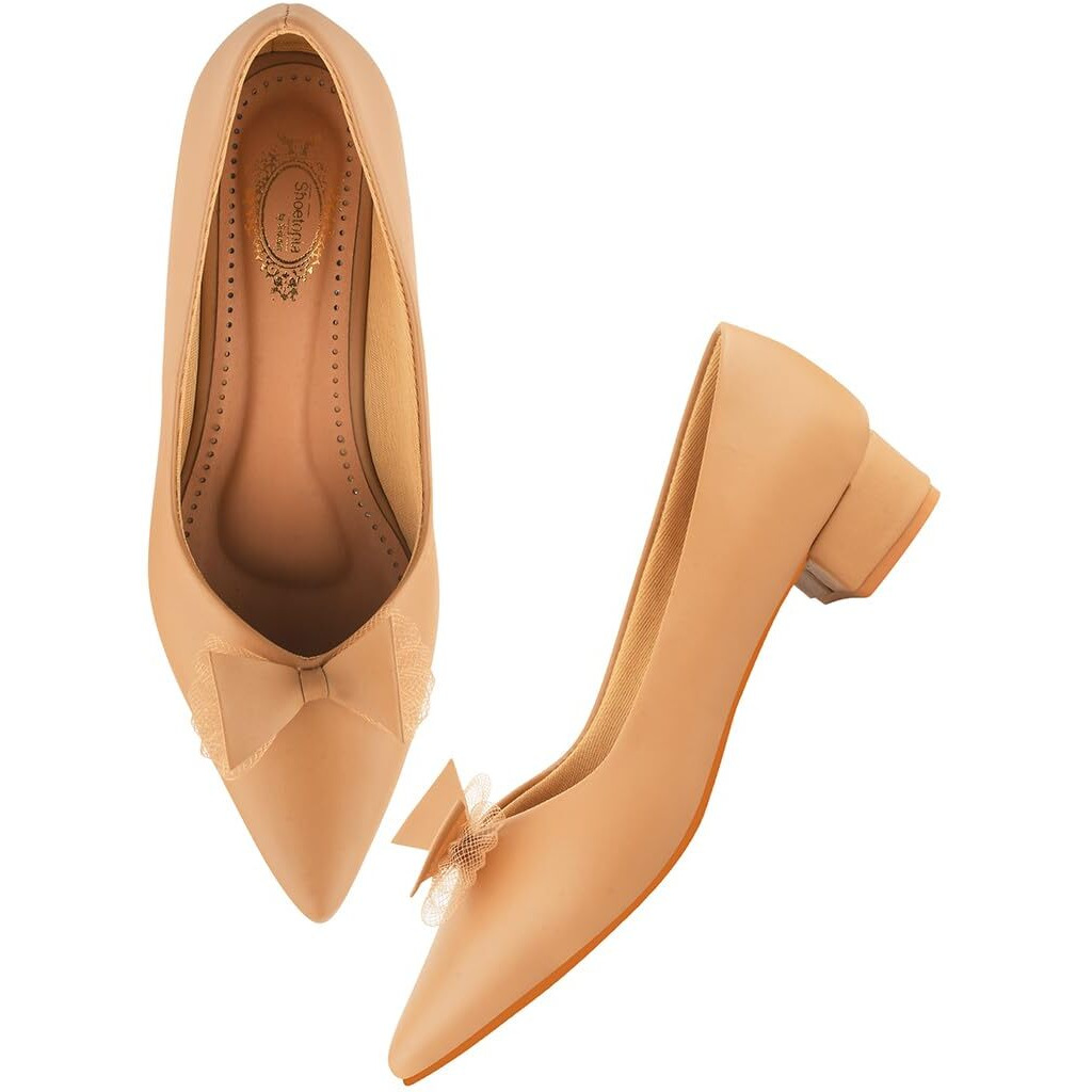 Shoetopia Pointed Toe Bow Detailed Tan Bellies For Women & Girls Eu36