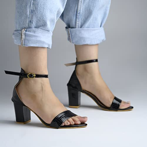 Shoetopia Women's Block Heel Sandal/Black /Eu37 / Uk4