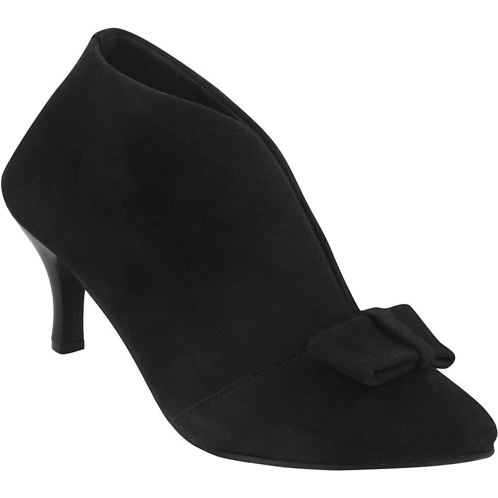 Shoetopia Women's Blacksuede Ankle Boot Heels  Pointed Toe With Bow Detail, Stylish & Comfortable Shoes Eu38