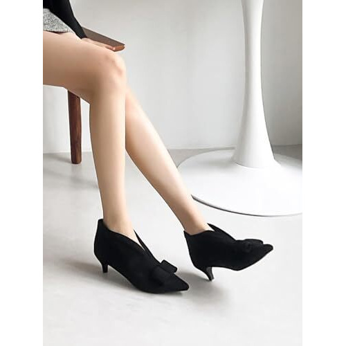 Shoetopia Women's Blacksuede Ankle Boot Heels  Pointed Toe With Bow Detail, Stylish & Comfortable Shoes Eu38