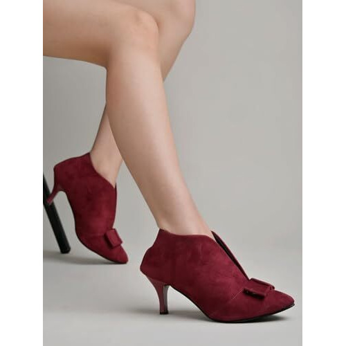 Shoetopia Women's Cherrysuede Ankle Boot Heels  Pointed Toe With Bow Detail, Stylish & Comfortable Shoes Eu36