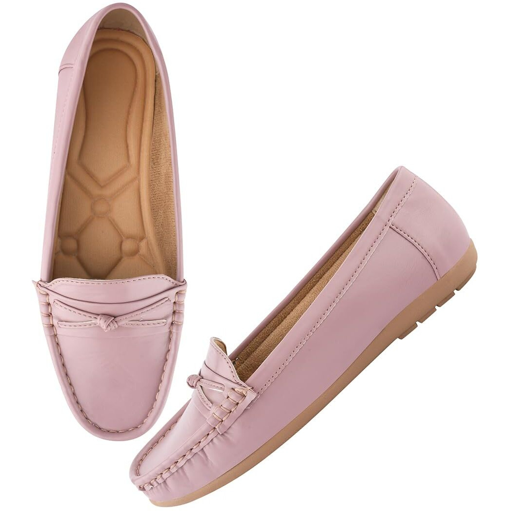 Shoetopia Upper Bow Detailed Mauve Loafers For Women & Gilrs /Eu42