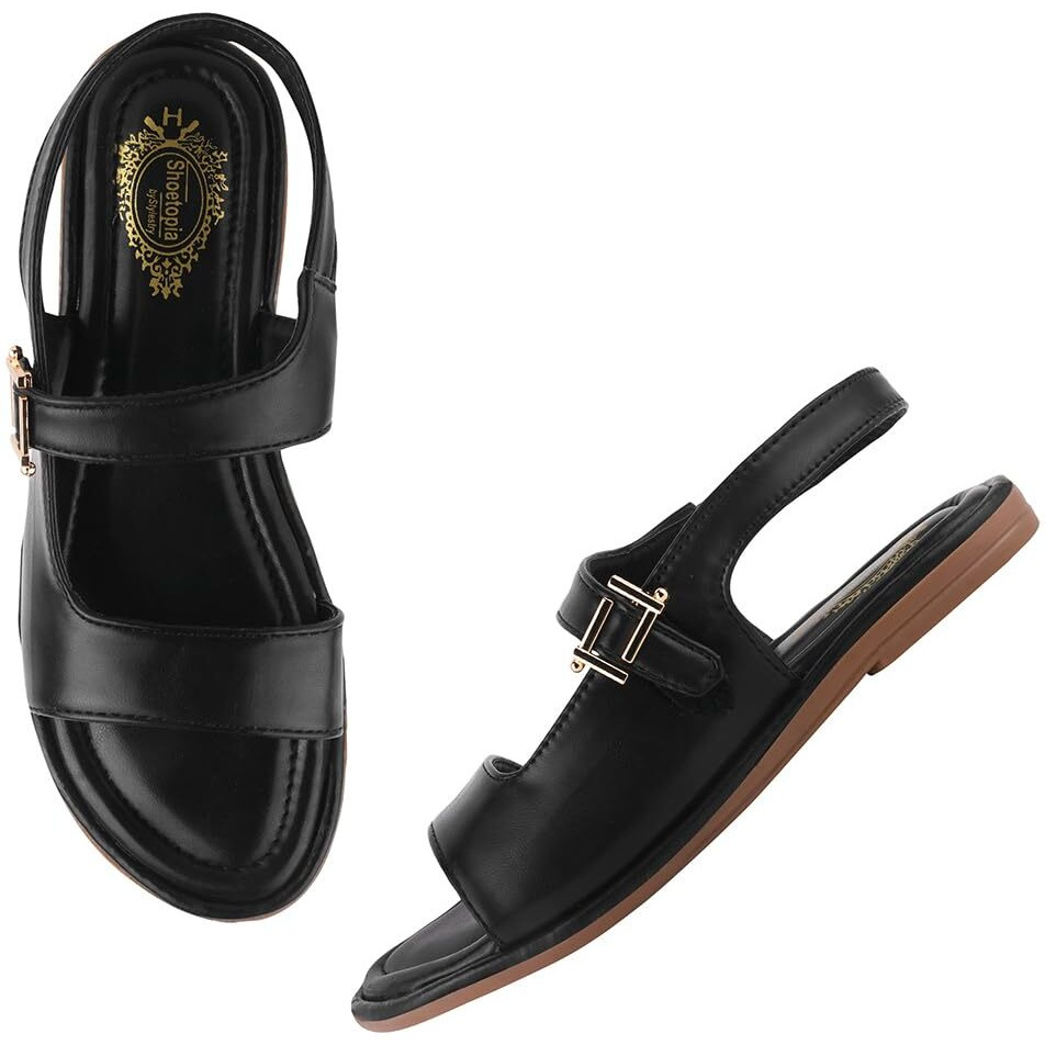 Shoetopia Women's Snd-139 Flat Sandal-4 Kids Uk (Snd-139-Black)-Eu37