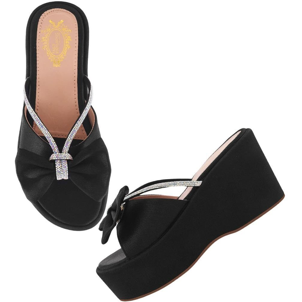 Shoetopia Women's Wedge Sandal-2 Kids Uk (Girls-Shine-Black)-Eu39