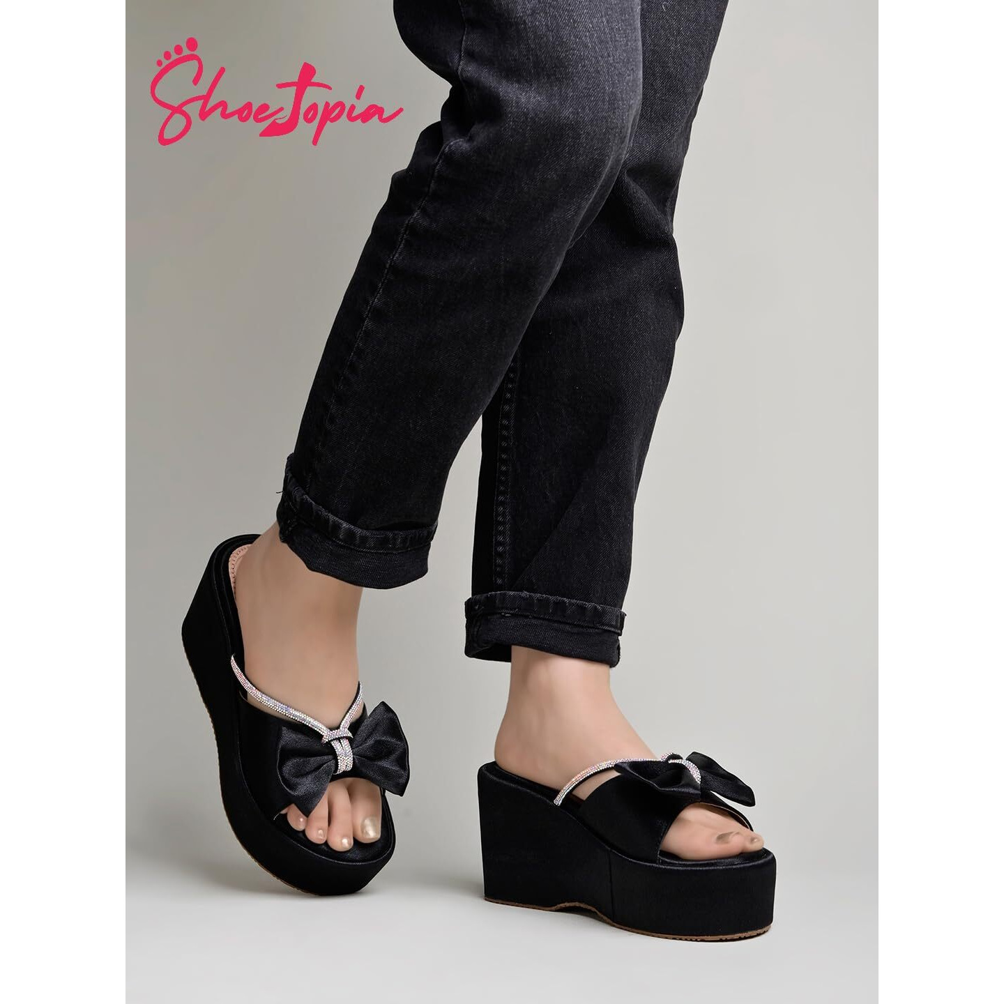 Shoetopia Women's Wedge Sandal-2 Kids Uk (Girls-Shine-Black)-Eu39