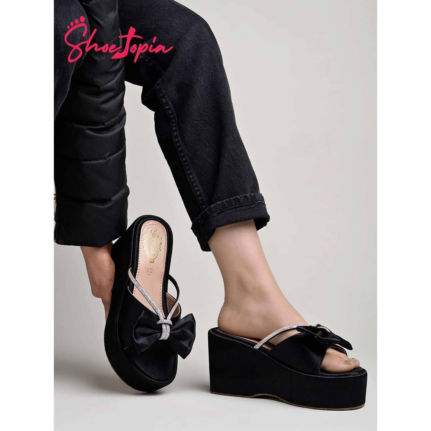 Shoetopia Women's Wedge Sandal-2 Kids Uk (Girls-Shine-Black)-Eu39