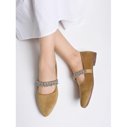 Shoetopia Embellished Slip-On Beige Bellies For Women & Girls /Uk4-Eu37