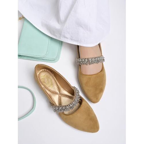 Shoetopia Embellished Slip-On Beige Bellies For Women & Girls /Uk4-Eu37