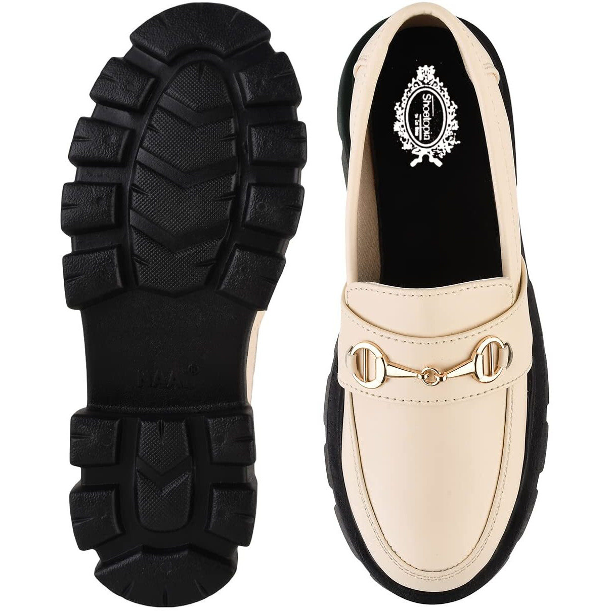 Shoetopia Smart Casual Chain Detailed Cream Loafers For Women & Girls /Uk4