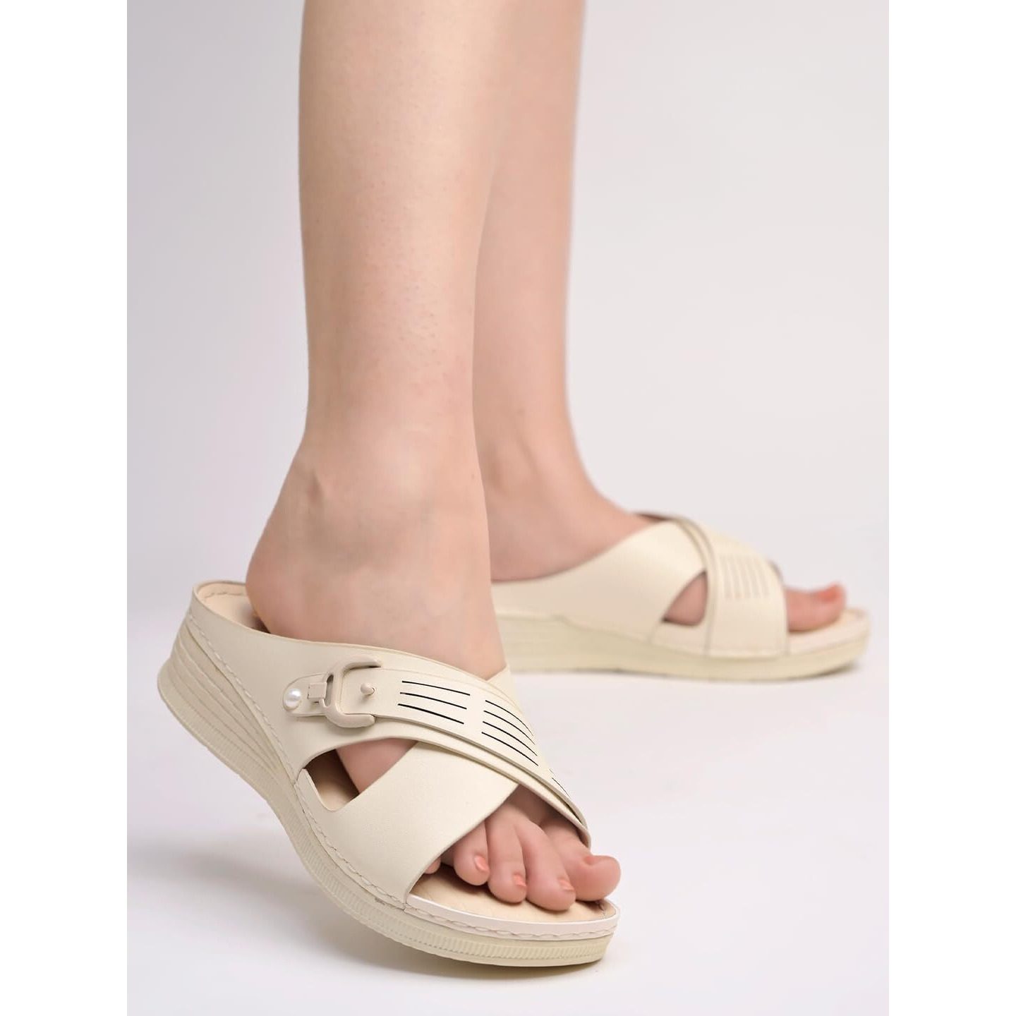 Shoetopia Comfortable Cream Doctor Sole Heels For Women & Girls /Eu40