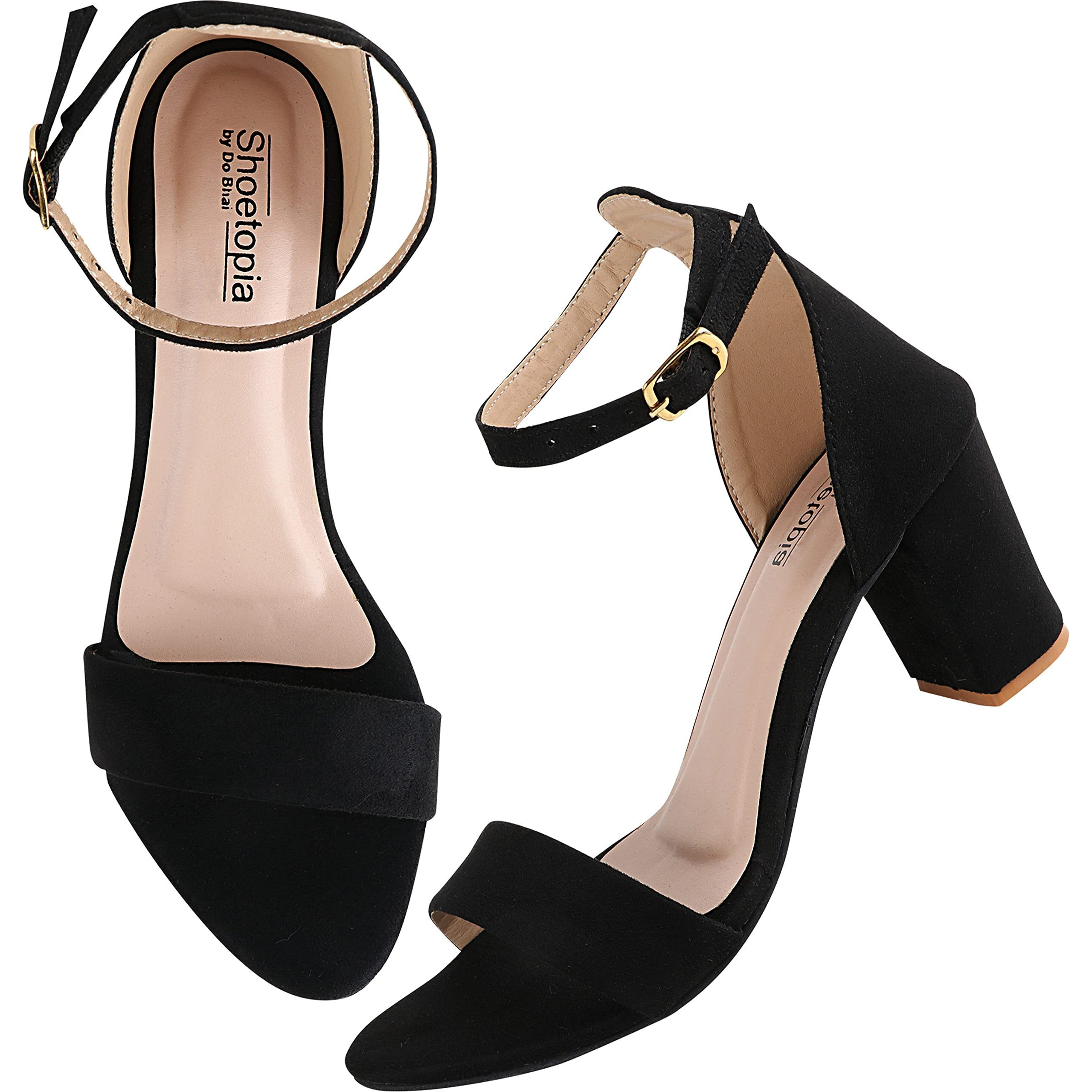 Shoetopia Womens/Girls Black Block Heels-Eu37