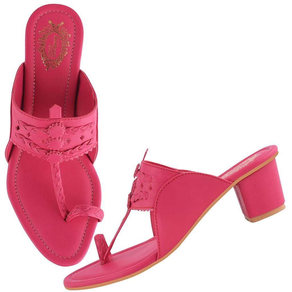 Shoetopia Classic Heeled Pink Kolhapuri For Women /Eu36