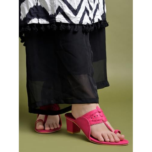 Shoetopia Classic Heeled Pink Kolhapuri For Women /Eu36
