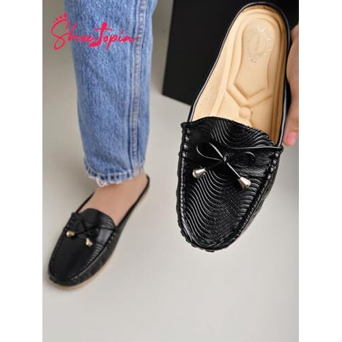 Shoetopia Smart Casual Black Loafers For Women & Girls-Eu37
