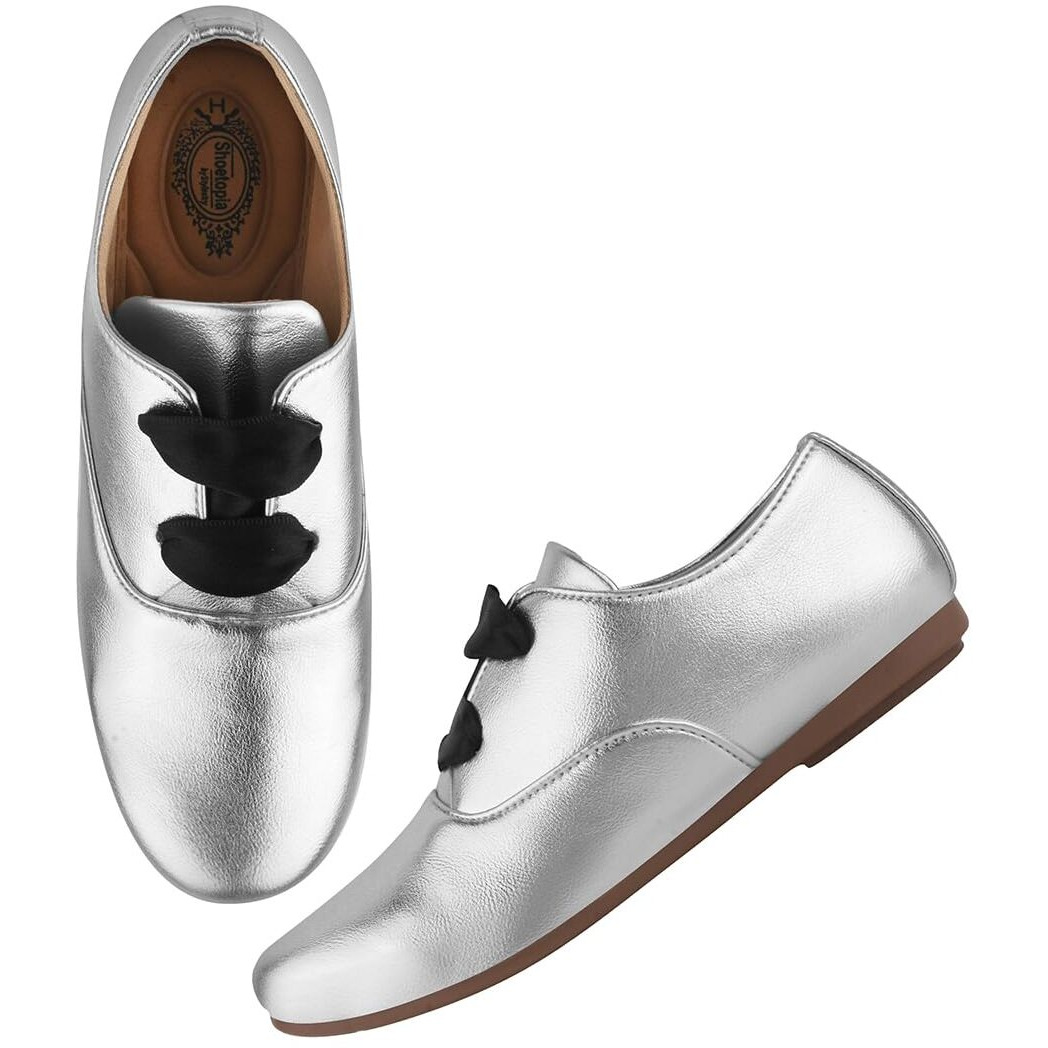 Shoetopia Smart Casual Silver Sneakers For Women & Girls-Eu37