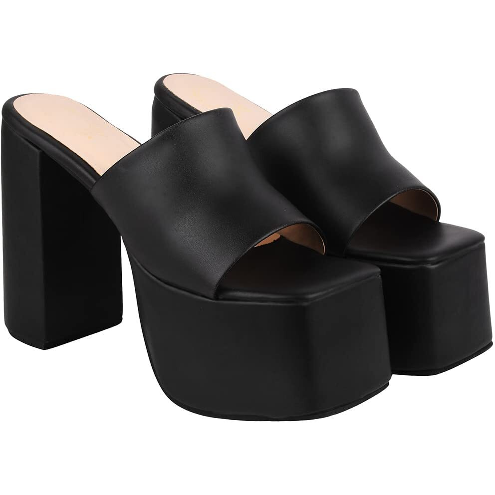 Shoetopia Stylish Solid Black Block Heels For Women & Girls