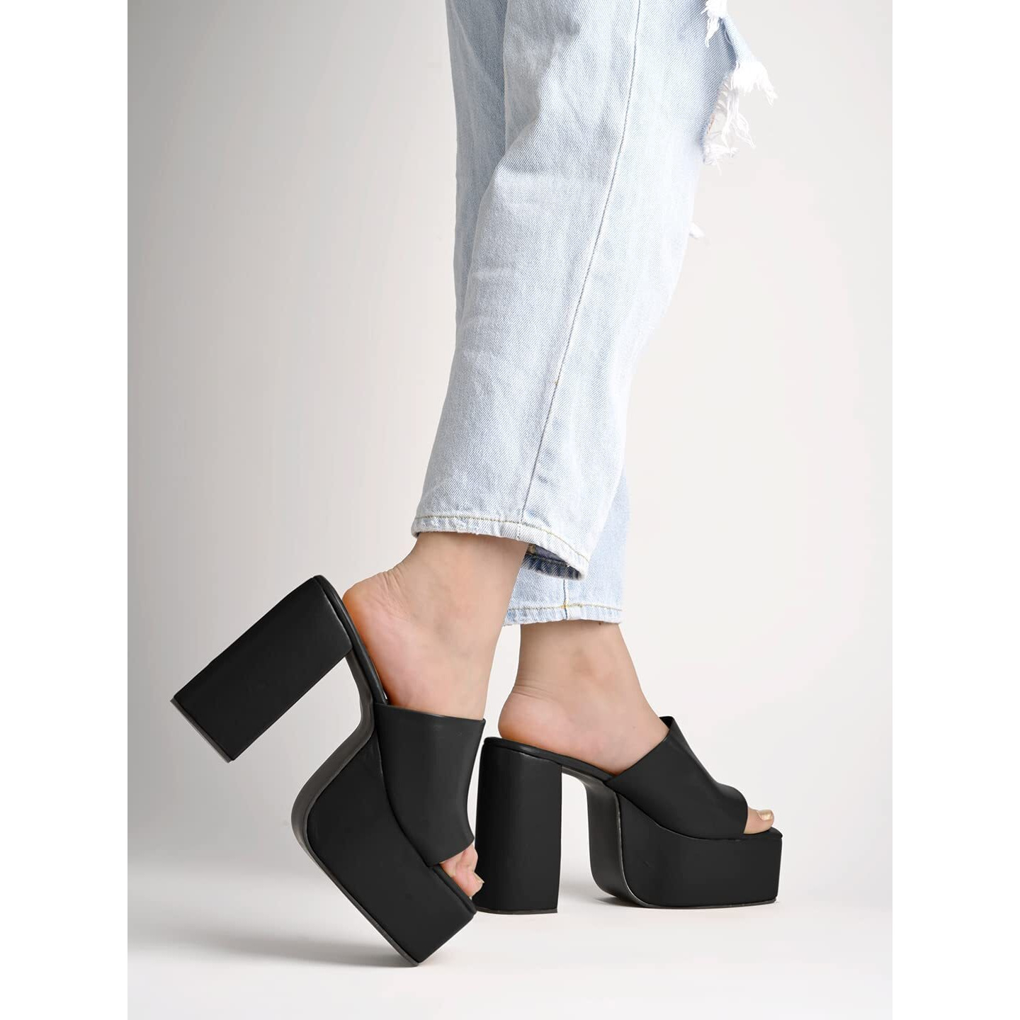 Shoetopia Stylish Solid Black Block Heels For Women & Girls