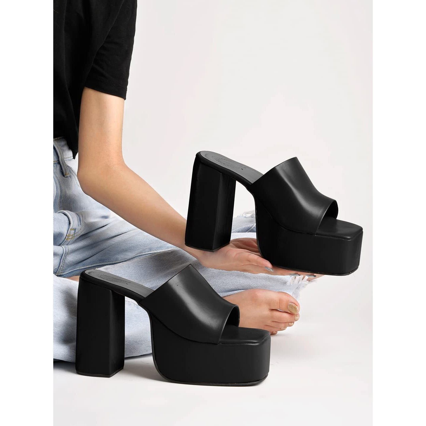 Shoetopia Stylish Solid Black Block Heels For Women & Girls