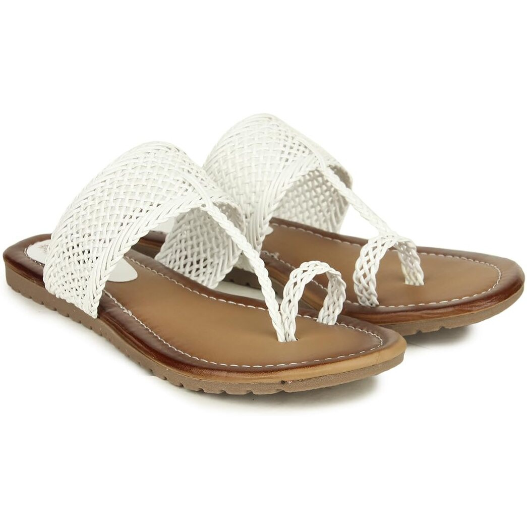 Shoetopia Girls Girls-Bunai-Kolhapuri White Flat Sandal - 7 Uk (Girls-Bunai-Kolhapuri-White)