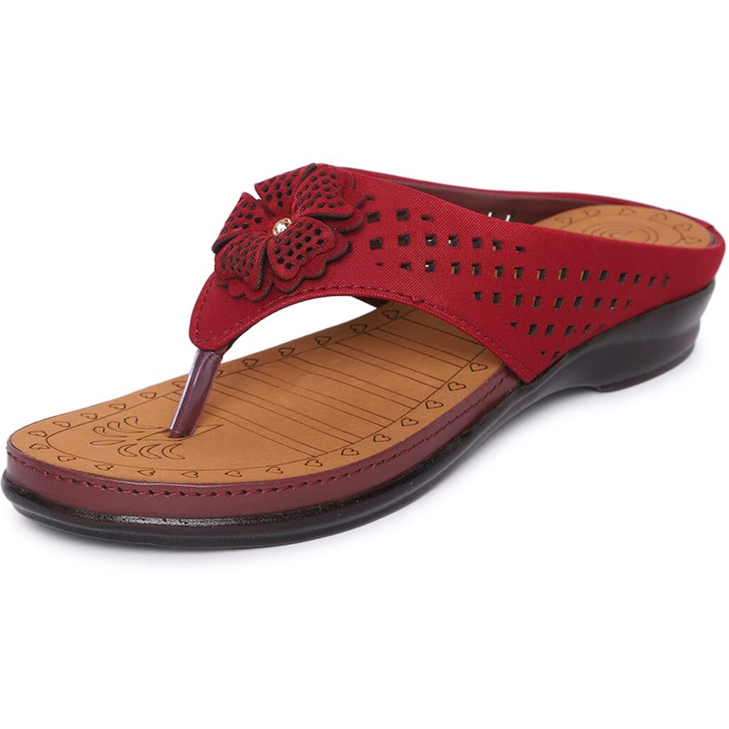 Ortho Joy Women's Doctor Orthopedic Soft Slippers - Red, Maroon