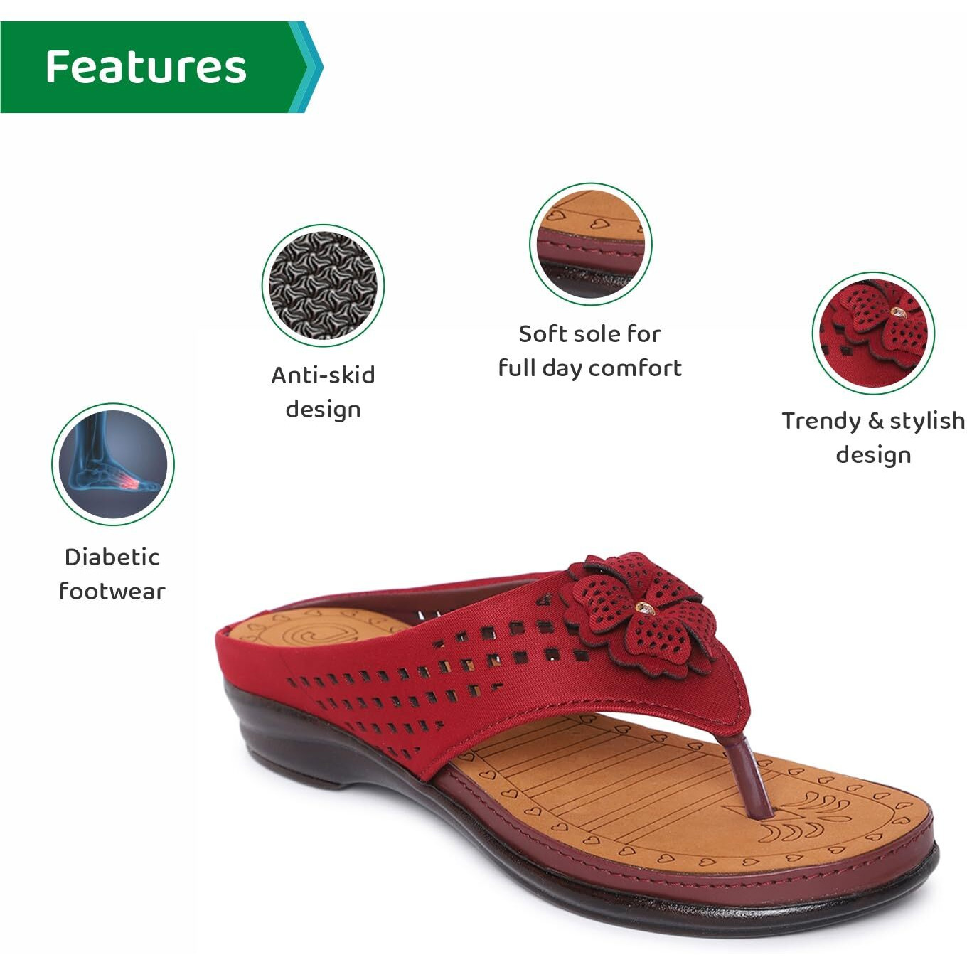 Ortho Joy Women's Doctor Orthopedic Soft Slippers - Red, Maroon