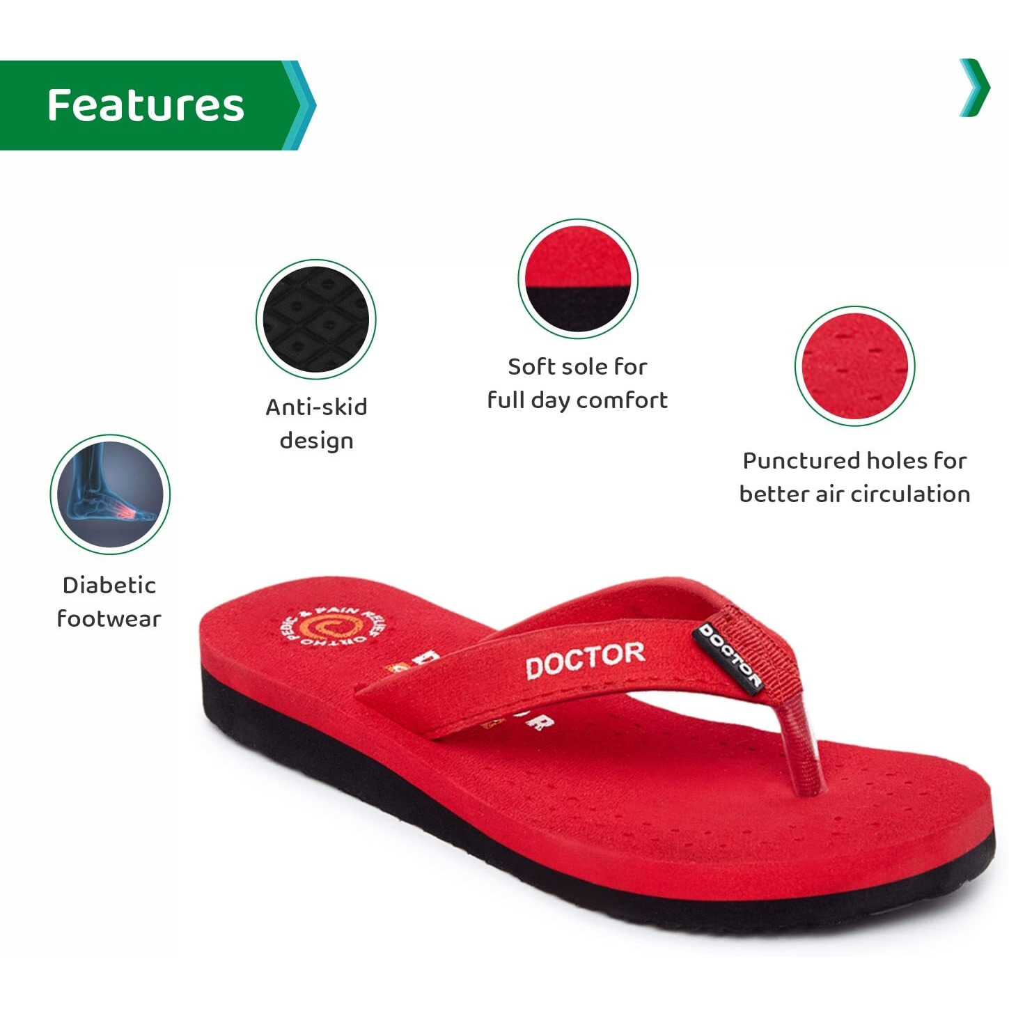 Ortho Joy Soft Slippers For Women (Red)