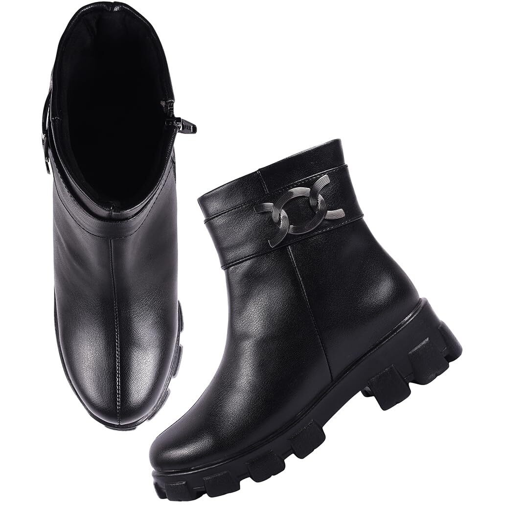 Shoetopia Casual Side Buckle Detailed Black Boots For Women & Girls /Eu37
