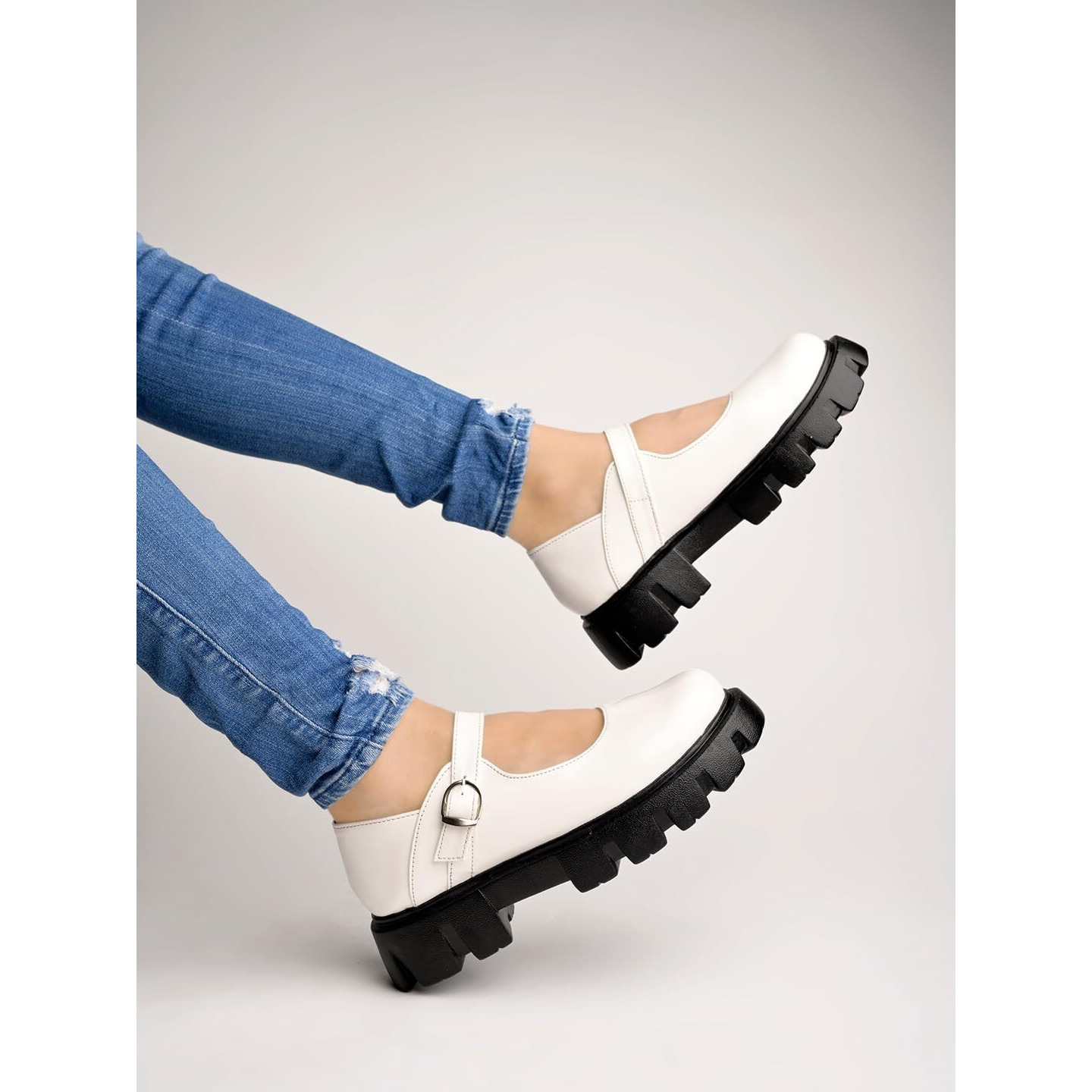 Shoetopia Smart Casual Buckle Detailed White Loafers For Women & Girls /Uk3
