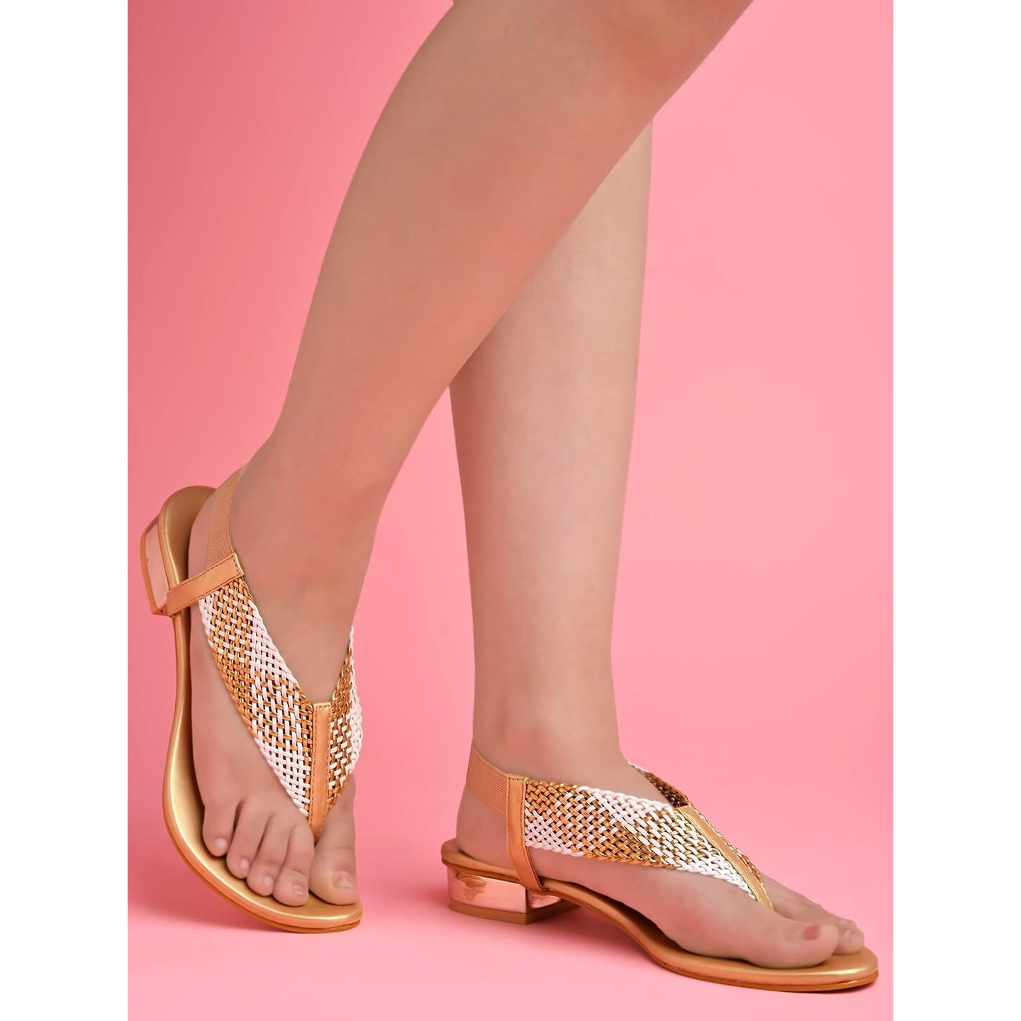 Shoetopia Classic Golden Flat Sandals For Women & Girls /Eu36