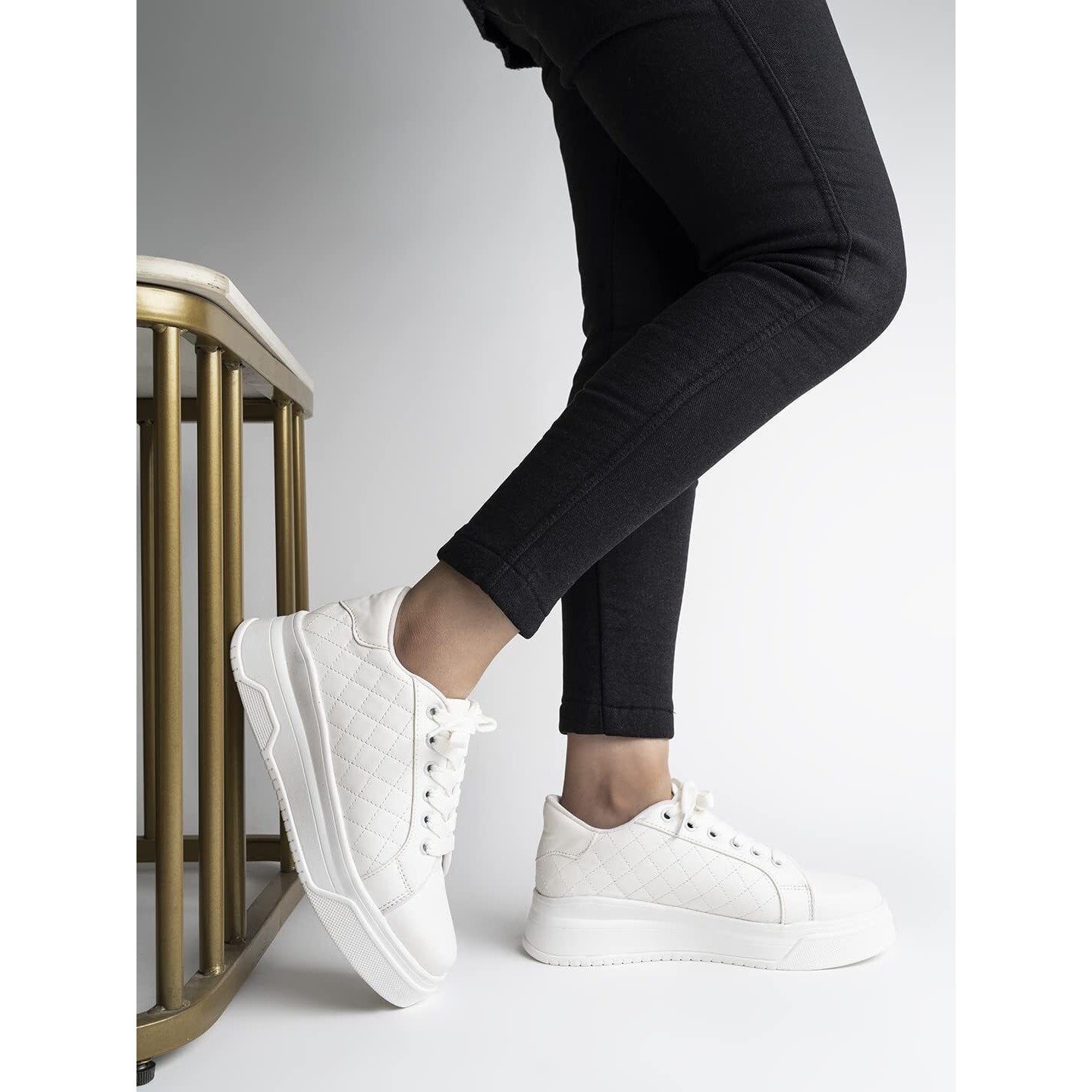 Shoetopia Quilted Detail Lace-Up Sneakers For Women & Girls/A-36/White/Uk5