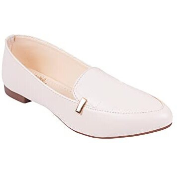 Shoetopia Women's Block Heel Ballet Flats Cream-Eu39 /Uk6