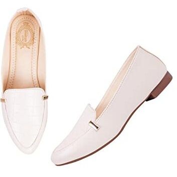 Shoetopia Women's Block Heel Ballet Flats Cream-Eu39 /Uk6