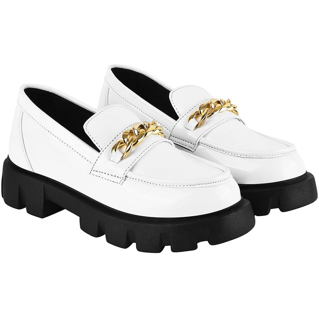 Shoetopia Smart Casual Chain Detailed White Loafers For Women & Girls /Uk7