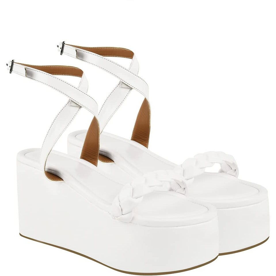 Shoetopia Stylish Braid Style Strap White Platform Heels For Women & Girls /Uk7