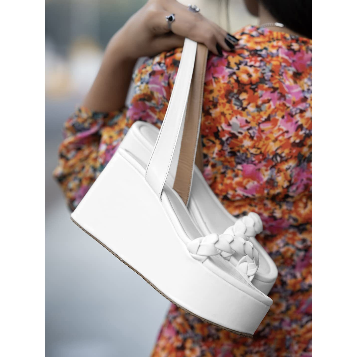 Shoetopia Stylish Braid Style Strap White Platform Heels For Women & Girls /Uk7