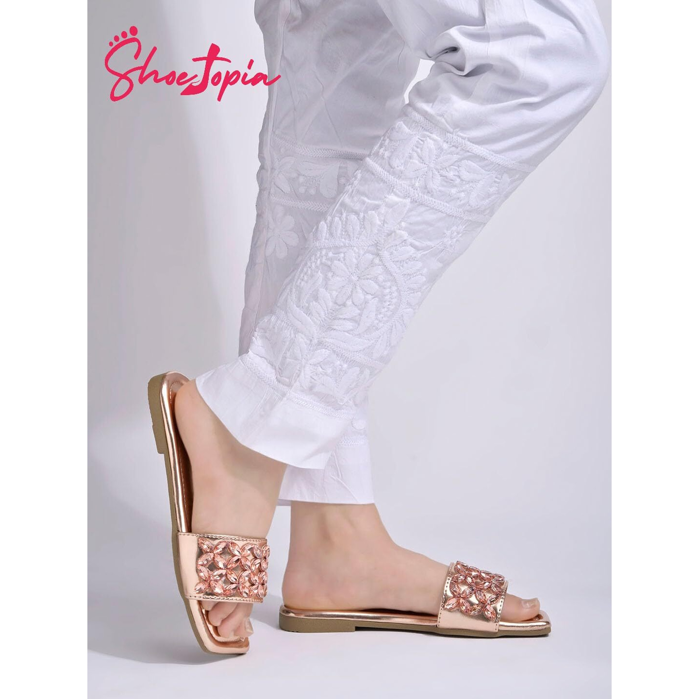 Shoetopia Women's Flat-721 Flat Sandal-4 Kids Uk (Flat-721-Rose-Gold)-Eu37