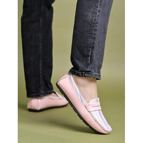 Shoetopia Upper Strip Detailed Pink Loafers For Women & Girls /Eu38