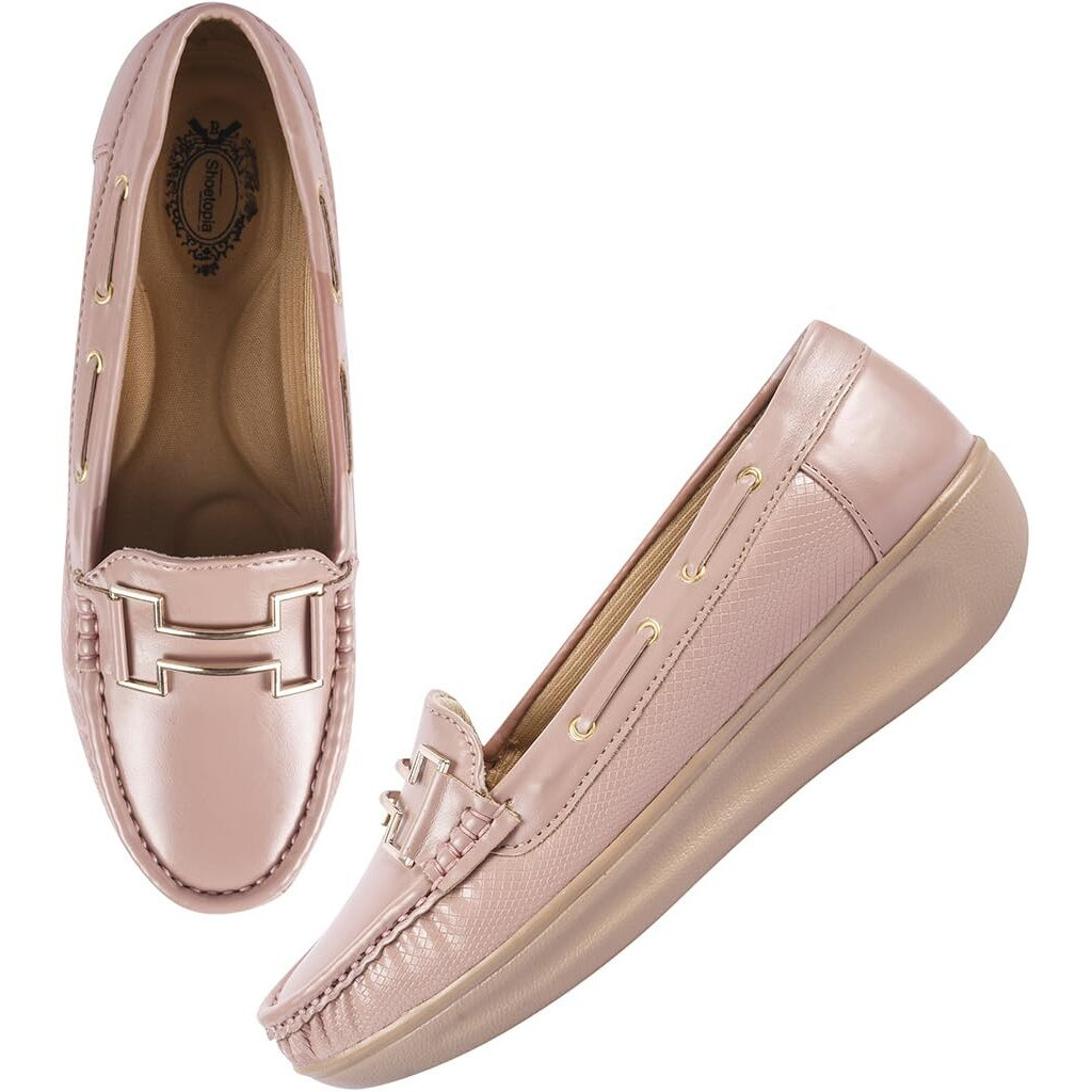 Shoetopia Upper Buckle Detailed Peach Loafers For Girls & Gilrs-Eu39