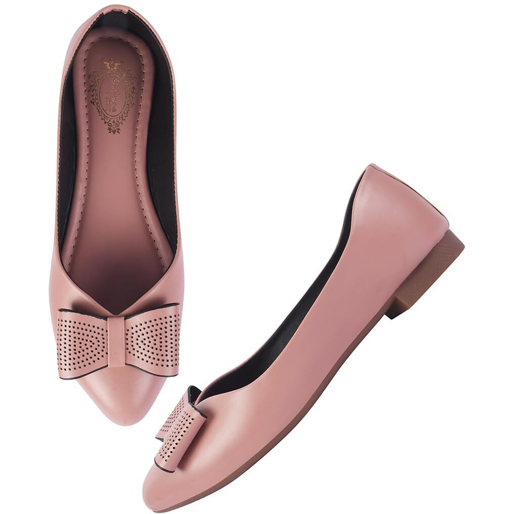 Shoetopia Oversized Bow Detailed Peach Belly For Women & Girls-Eu36