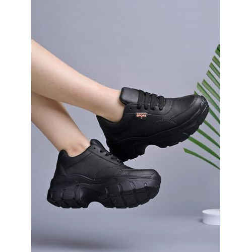 Shoetopia Women's Flat Sneakers Black