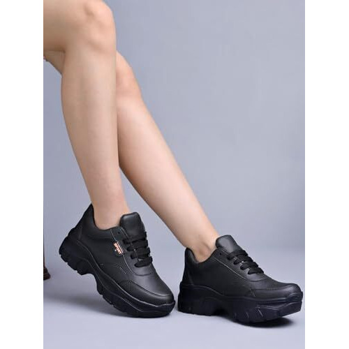 Shoetopia Women's Flat Sneakers Black