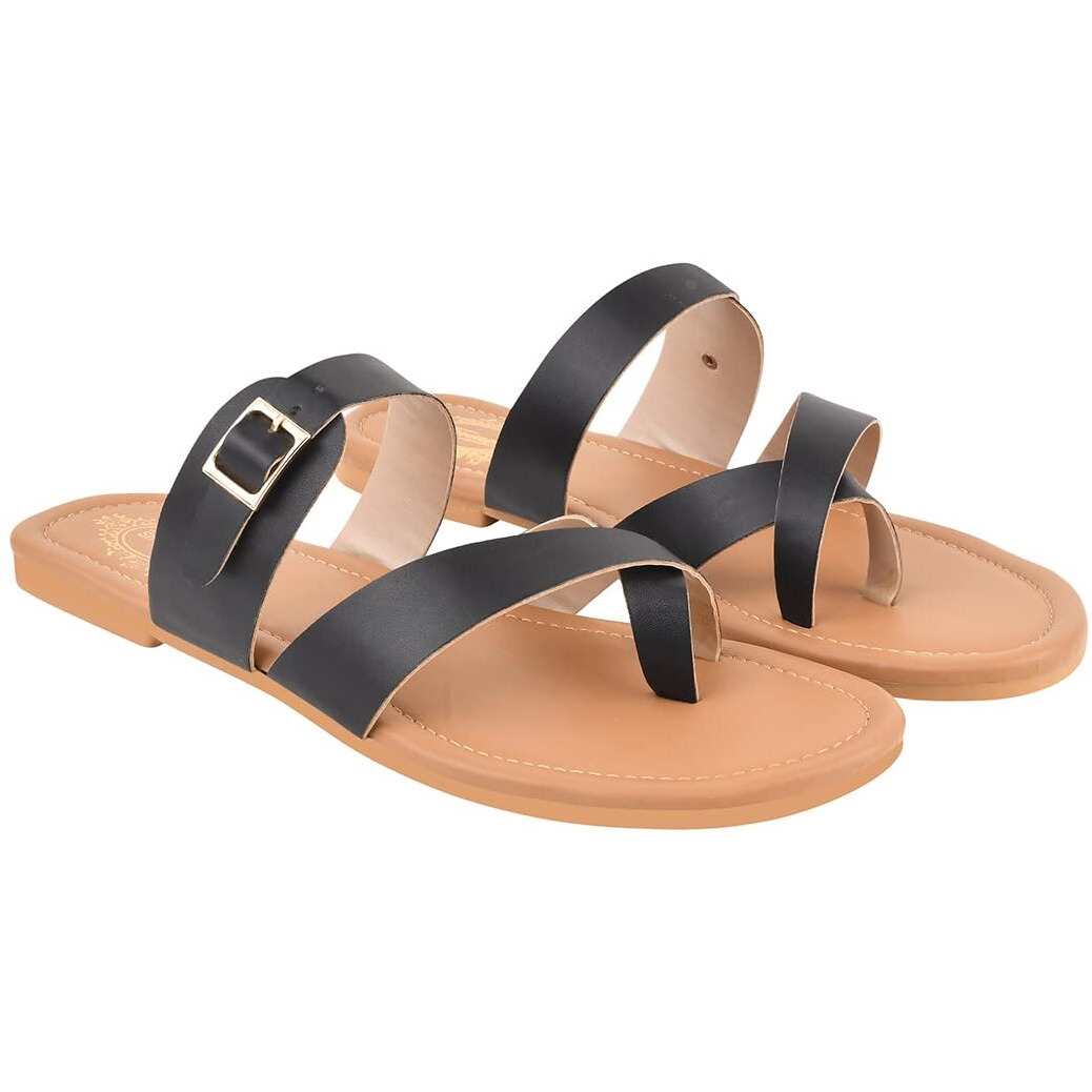 Shoetopia Girls Flat-730 Black Flat Sandal - 4 Uk (Girls-Flat-730-Black)