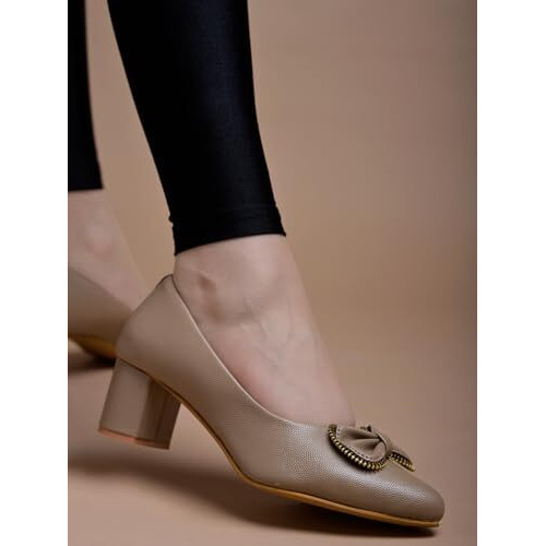 Shoetopia Pointed Toe Stylish Bow Beige Pumps For Women & Girls /Eu41