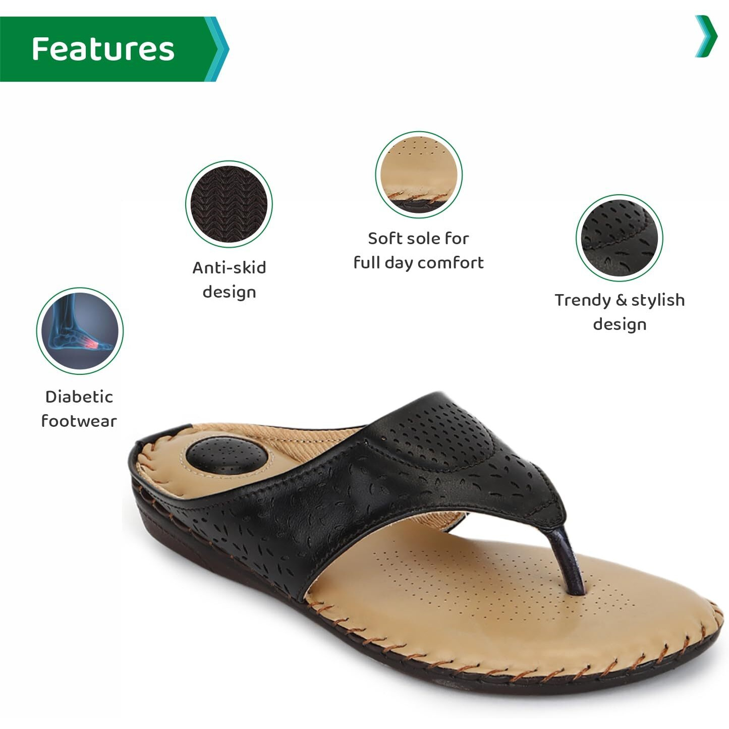 Ortho Joy Doctor Slippers | Soft Fancy Chappal For Women | Comfortable Footwear For Women Black Color