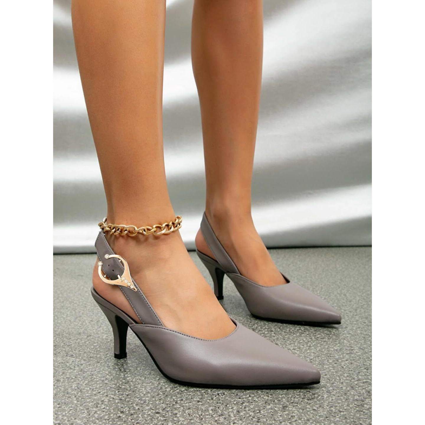 Shoetopia Side Buckle Detailed Grey Pumps For Women & Girls /Uk6-Eu39