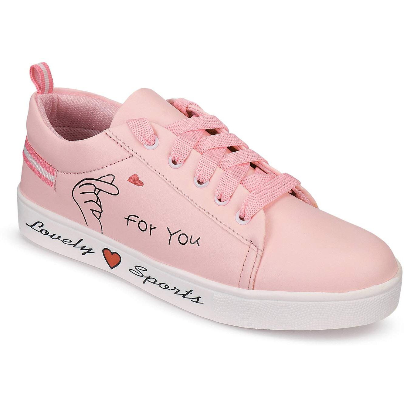 Shoetopia - Since 1998 Womens & Girls Pink Stylish Lace Up Casual Sneakers-Eu38