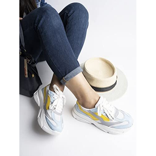 Shoetopia Women's Block Heel Sneakers Blue