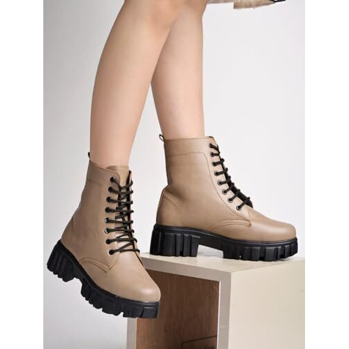 Shoetopia Smart Casual Mid Top Tan Boots For Women & Girls /Eu40
