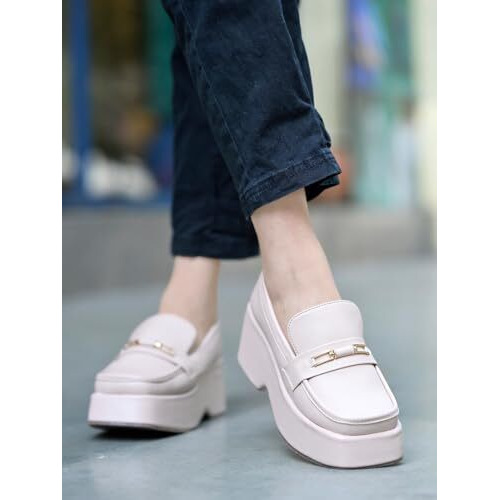Shoetopia Stylish Solid Buckle Detailed Beige Pumps For Women & Girls /Eu36