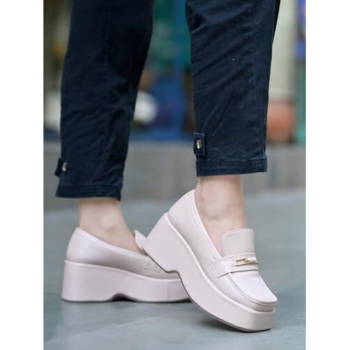 Shoetopia Stylish Solid Buckle Detailed Beige Pumps For Women & Girls /Eu36